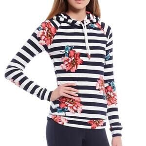 JOULES Marlston Floral Striped Sweatshirt 10 Navy Blue White Lightweight NWT